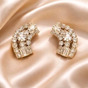 Vintage Rhinestone Clip On Earrings Gold Tone Mixed Cut Glam